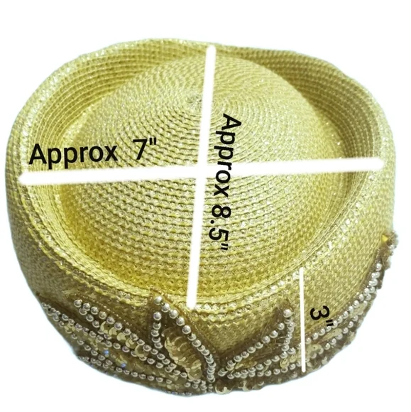 Elegant Gorgeous Gold tone Metallic bead Wedding Church Festival party Straw hat